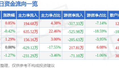 股票行情快报：华侨城Ａ（000069）5月29日主力资金净买入194.68万元
