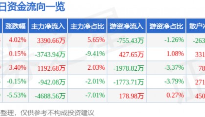 股票行情快报：远光软件（002063）3月6日主力资金净买入3390.66万元