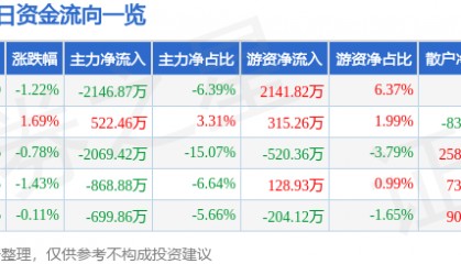 股票行情快报：方正电机（002196）7月9日主力资金净卖出2146.87万元