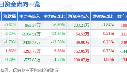 股票行情快报：深康佳Ａ（000016）6月12日主力资金净卖出863.37万元