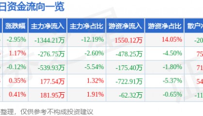 股票行情快报：钱江摩托（000913）12月13日主力资金净卖出1344.21万元